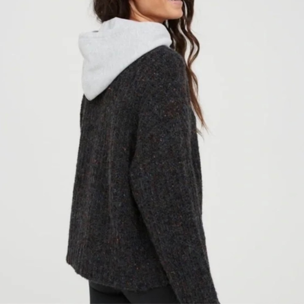 AERIE Offline Ribbed Knit Sweater Hoodie Charcoal Heather Gray S  Multicolor NWT - Picture 3 of 11